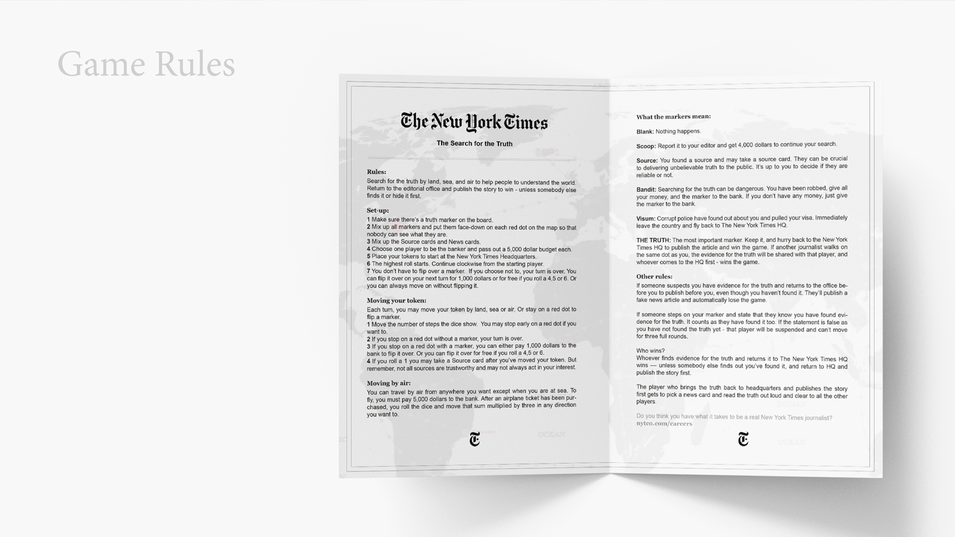 Rule book of the board game: The New York Times: The Search for the truth